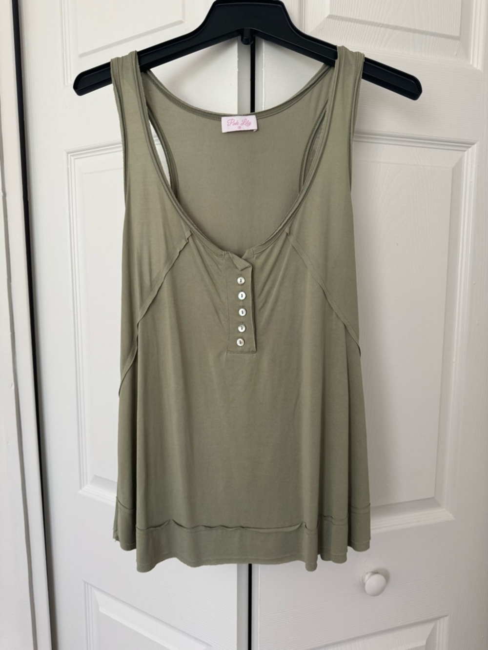 Pink Lily Olive Henley Button Tank Top